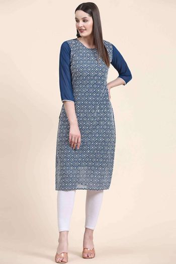 Georgette Embroidery Kurti In Teal Colour KR05419341