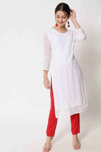 Georgette Embroidery Kurti In White Colour KR05419362