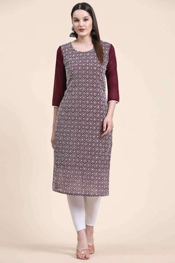 Georgette Embroidery Kurti In Wine Colour KR05419339