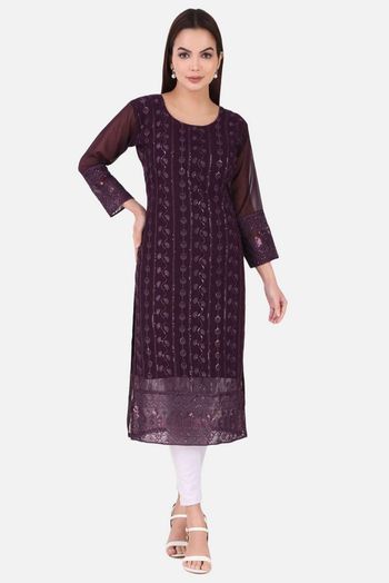 Georgette Embroidery Kurti In Wine Colour KR05419345