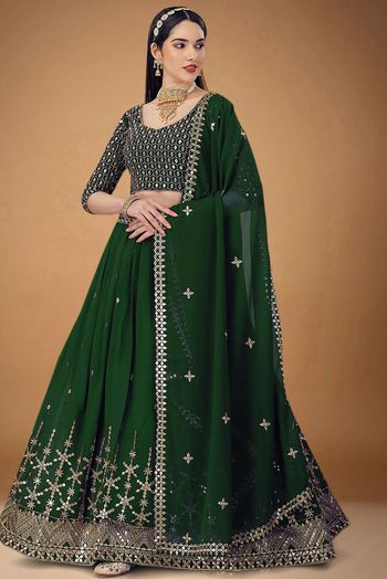 Georgette Embroidery Lehenga Choli In Green Colour LD05643950