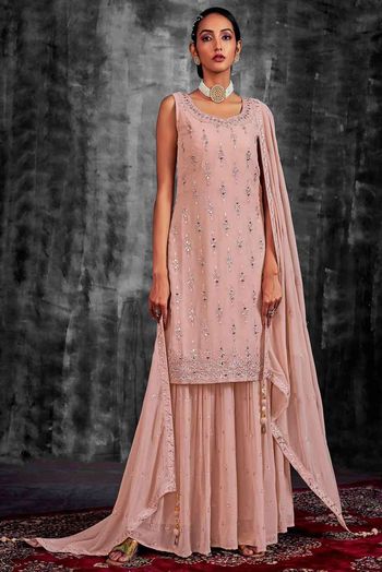 Georgette Embroidery Salwar Kameez In Peach Colour SM05419788