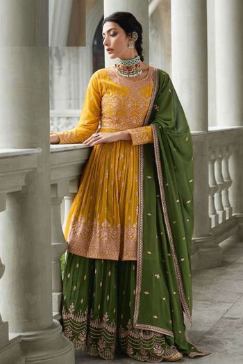 Yellow Color Georgette Readymade Plazzo Dress