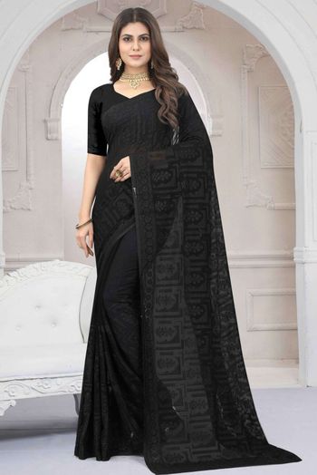 Georgette Embroidery Sarees In Black Colour SR05644061