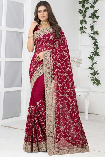 Georgette Embroidery Sarees In Red Colour SR05644042