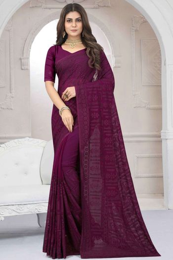 Georgette Embroidery Sarees In wine Colour SR05644064