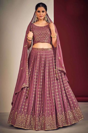 Georgette Mirror Work Lehenga Choli In Lavender Colour LD05644320