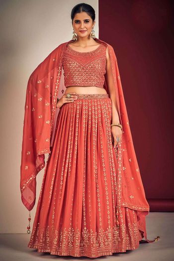 Georgette Mirror Work Lehenga Choli In Pink Colour LD05644319