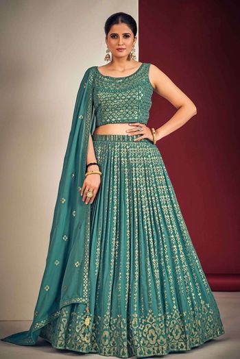 Georgette Mirror Work Lehenga Choli In Teal Colour LD05644321