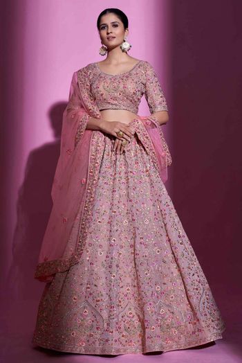 Georgette Thread Work Lehenga Choli In Mauve Colour LD05644280