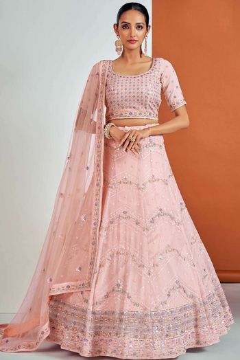 Georgette Thread Work Lehenga Choli In Peach Colour LD05643397