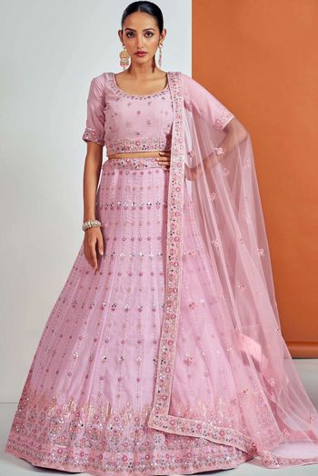 Georgette Thread Work Lehenga Choli In Pink Colour LD05643393
