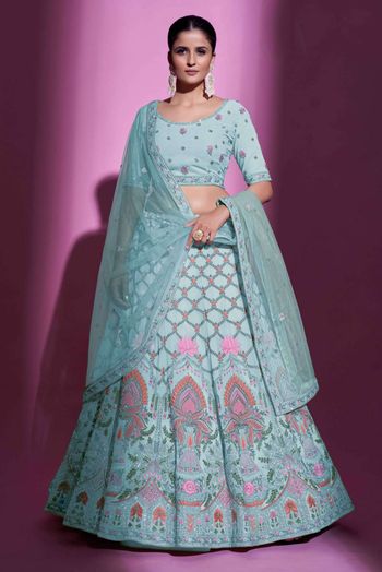 Georgette Thread Work Lehenga Choli In Sky Blue Colour LD05644301