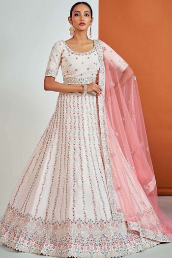 Georgette Thread Work Lehenga Choli In White Colour LD05643395