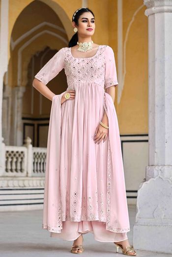 Georgette Thread Work Salwar Kameez In Pink Colour SM05644565