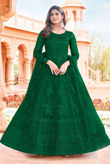 Net Embroidery Salwar Kameez In Green Colour SM05644550