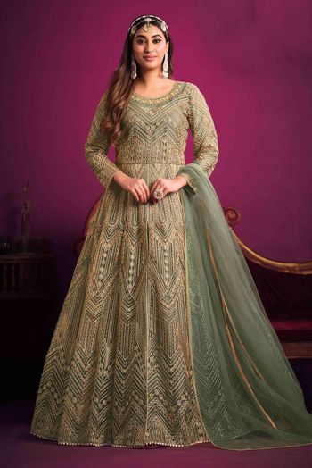 Net Embroidery Salwar Kameez In Lemon Colour SM05644533