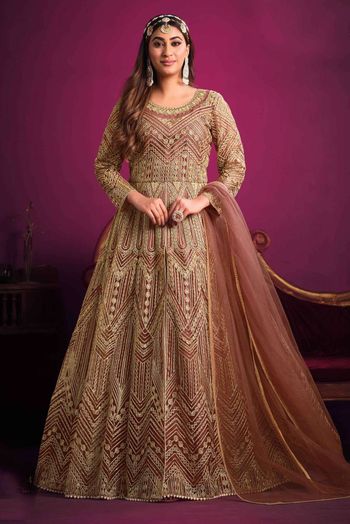 Net Embroidery Salwar Kameez In Rust Colour SM05644535