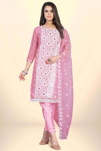 Organza Embroidery Salwar Kameez In Pink Colour SM05419857