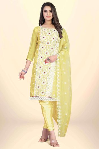 Organza Embroidery Salwar Kameez In Yellow Colour SM05419856