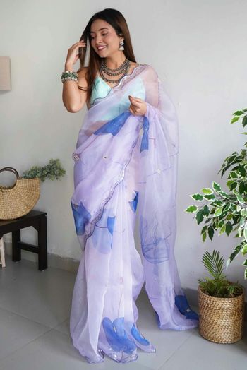 Organza sari with Embroidery work