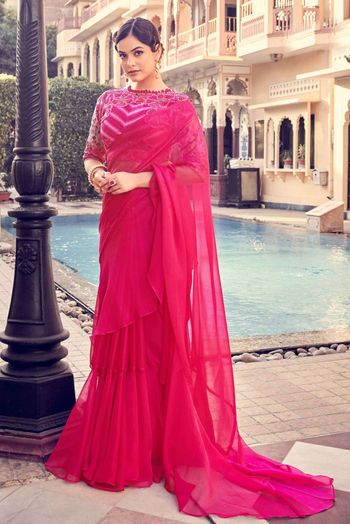 Organza Thread Work Sarees In Pink Colour SR05644374