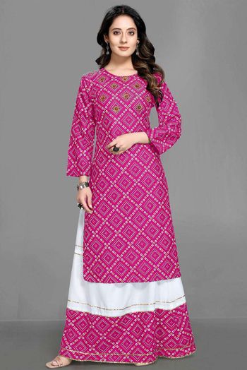 Rayon Bandhani Print Salwar Kameez In Magenta Colour SM05643322