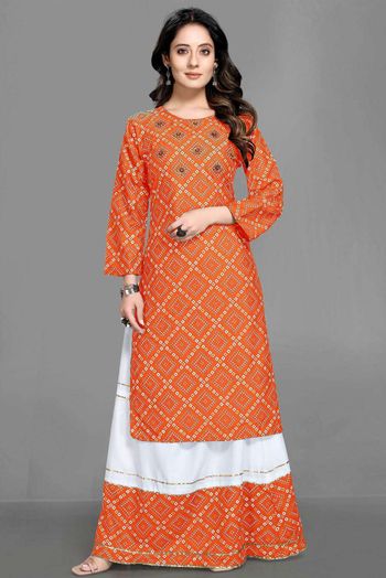 Rayon Bandhani Print Salwar Kameez In Orange Colour SM05643323