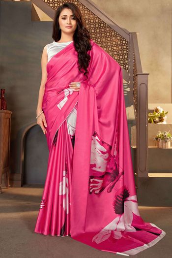 Satin Digital Print Sarees In Multicolour Colour SR05643984