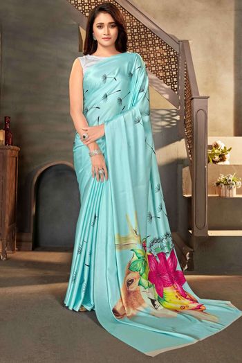 Satin Digital Print Sarees In Multicolour Colour SR05643986