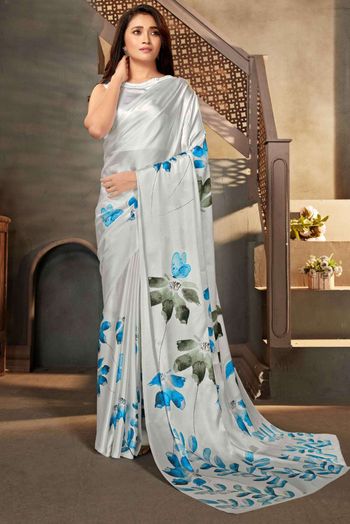 Satin Digital Print Sarees In Multicolour Colour SR05643989