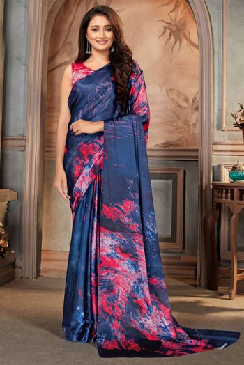 Satin Digital Print Sarees In Multicolour Colour SR05643992