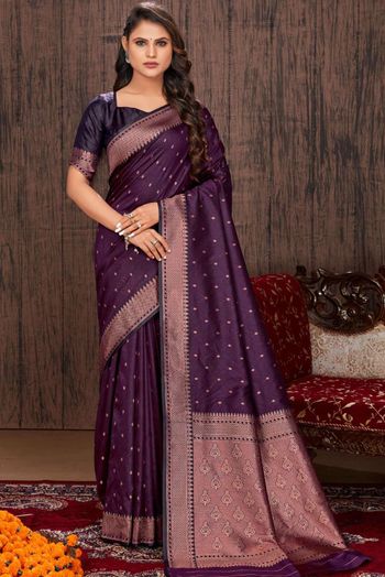 Satin Woven Sarees In Purple Colour SR05643977