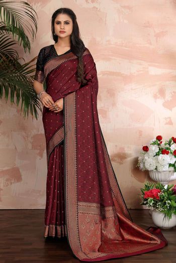 Satin Woven Sarees In Red Colour SR05643978