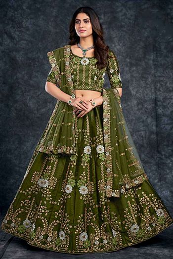 Silk Embroidery Lehenga Choli In Green Colour LD05419810