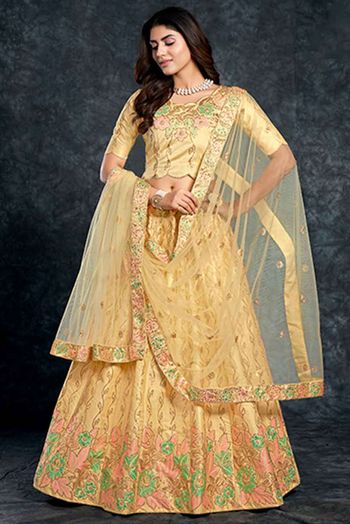 Silk Embroidery Lehenga Choli In Yellow Colour LD05419809