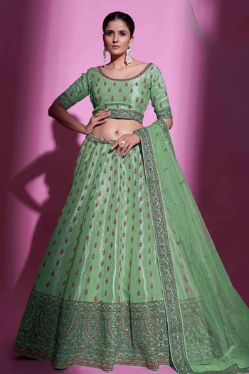 Silk Thread Work Lehenga Choli In Green Colour LD05644310