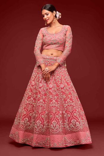 Soft Net Embroidery Lehenga Choli In Pink Colour LD054110049 A