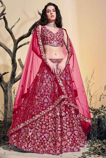 Zarkan With Multi Thread Touch Up And Mirror Work Semi Stitched Lehenga  Choli LD02290844