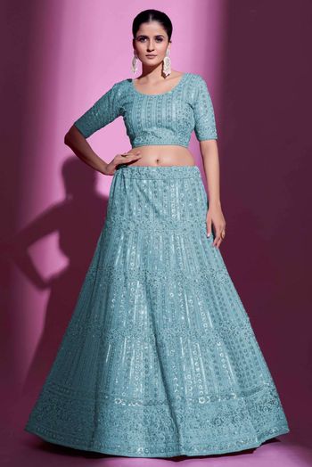 Soft Net Sequence Lehenga Choli In Sky Blue Colour LD05644305