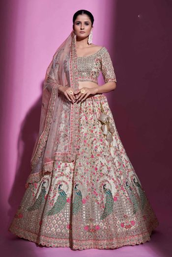 Buy FUSIONIC heavy work cream soft net wedding lehenga choli at Amazon.in