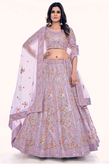 Soft Net Thread Work Lehenga Choli In Lavender Colour LD05644333