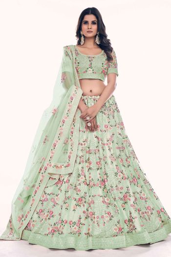 Soft Net Thread Work Lehenga Choli In Lemon Colour LD05644339