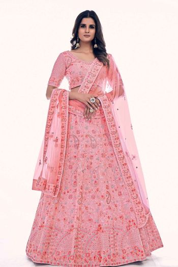 Soft Net Thread Work Lehenga Choli In Pink Colour LD05644335