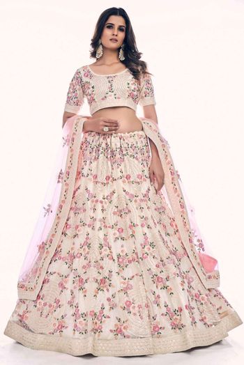 Soft Net Thread Work Lehenga Choli In White Colour LD05644328