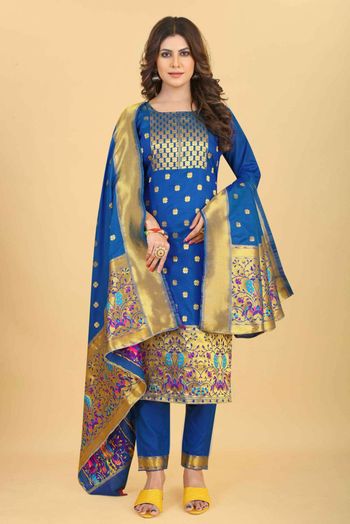 Soft Silk  Thread work Salwar Kameez In Blue Colour SM05644110