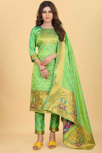 Soft Silk  Thread work Salwar Kameez In Green Colour SM05644111