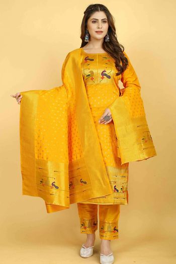 Soft Silk  Thread work Salwar Kameez In Mustard Colour SM05644102