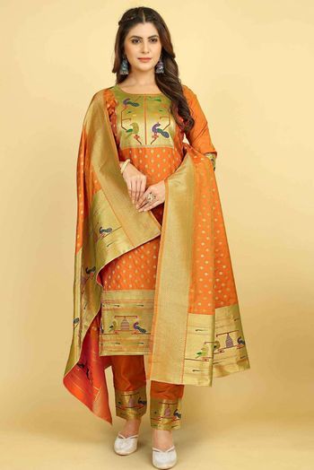 Soft Silk  Thread work Salwar Kameez In Orange Colour SM05644105