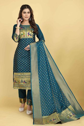 Soft Silk  Thread work Salwar Kameez In Teal Colour SM05644103